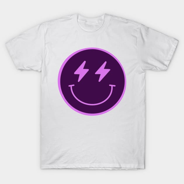 Lightning Smiley Face Neon Purple T-Shirt by Asilynn